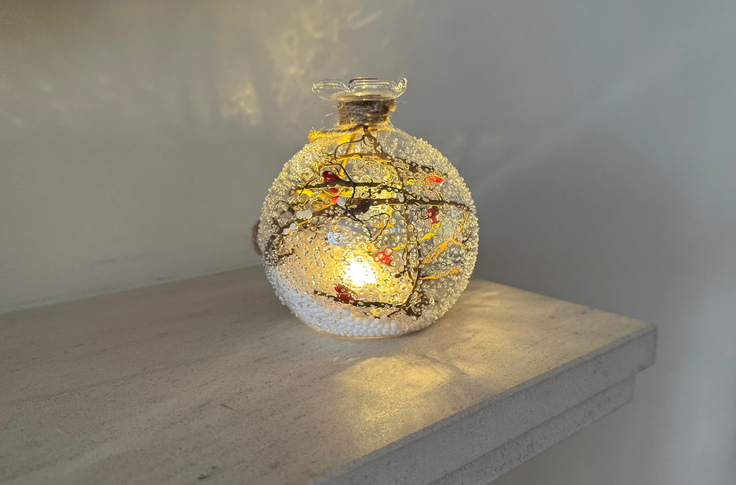 Winterberry Light-Up LED Snowy Glass Bauble 10cm