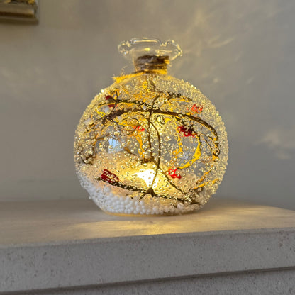 Winterberry LED glass bauble with snowy branches and red berries
