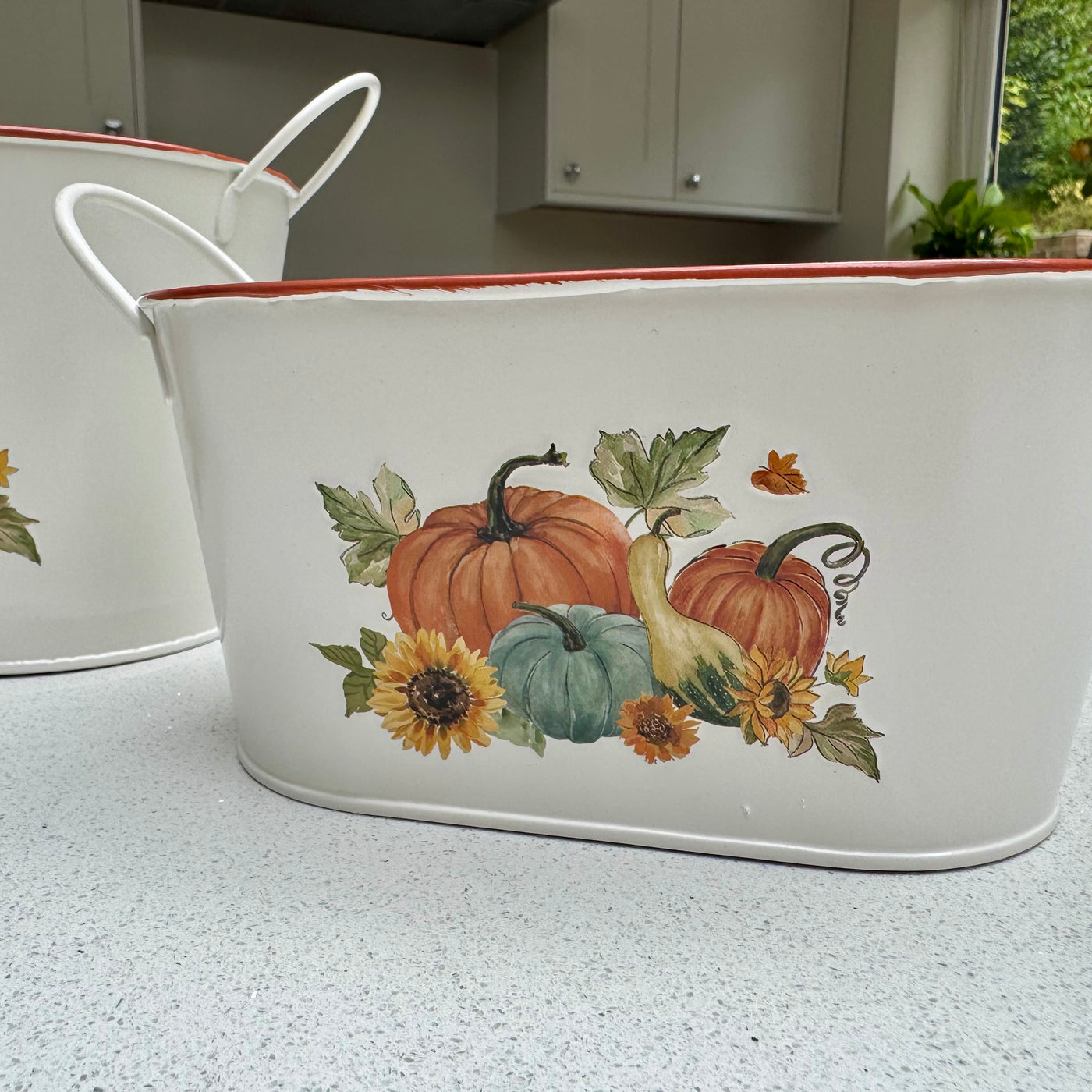 Harvest Home Pumpkin & Sunflower Metal Planter – Two Sizes