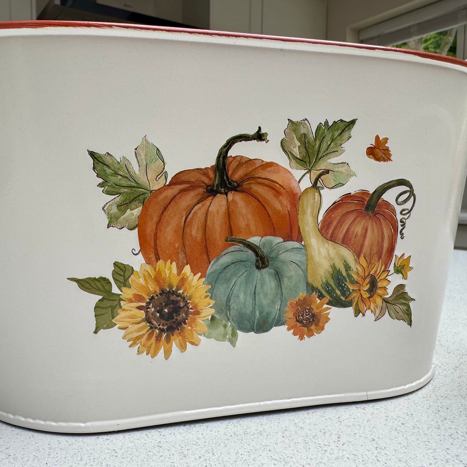 Harvest Home Pumpkin & Sunflower Metal Planter – Two Sizes