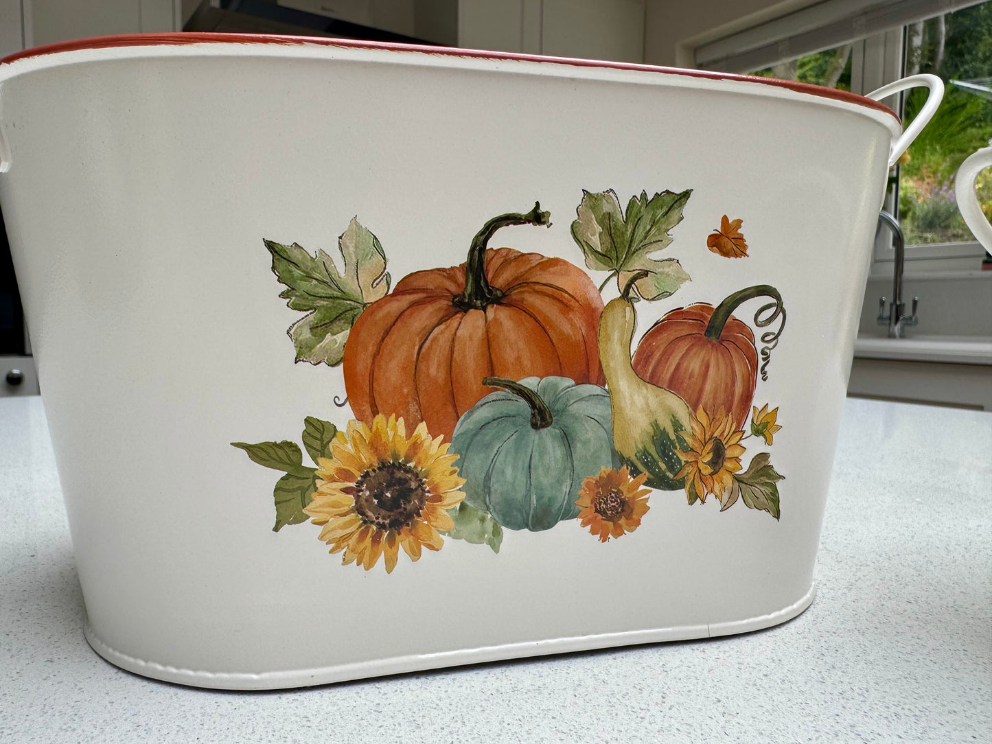 Harvest Home Pumpkin & Sunflower Metal Planter – Two Sizes