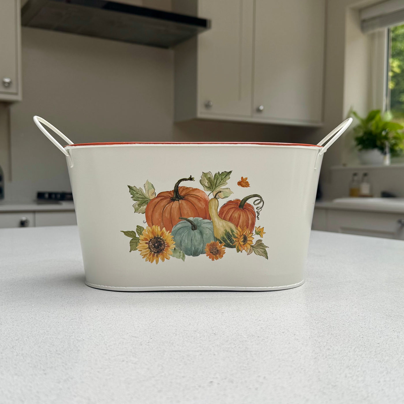 Harvest Home Pumpkin & Sunflower Metal Planter – Two Sizes