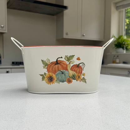 Harvest Home Pumpkin & Sunflower Metal Planter – Two Sizes