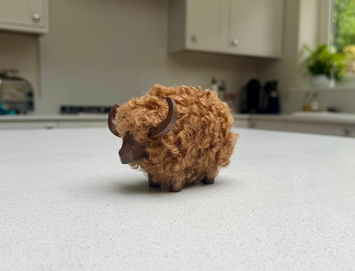 Fluffy Wooden Highland Cow Ornament – 11cm