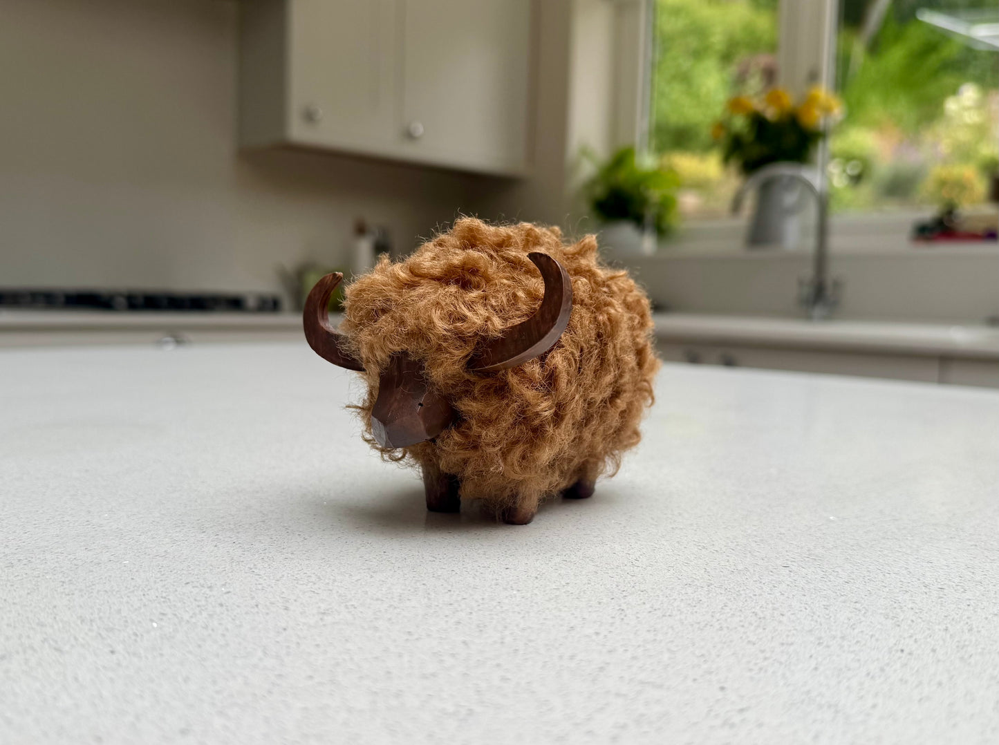 Fluffy Wooden Highland Cow Ornament – 11cm