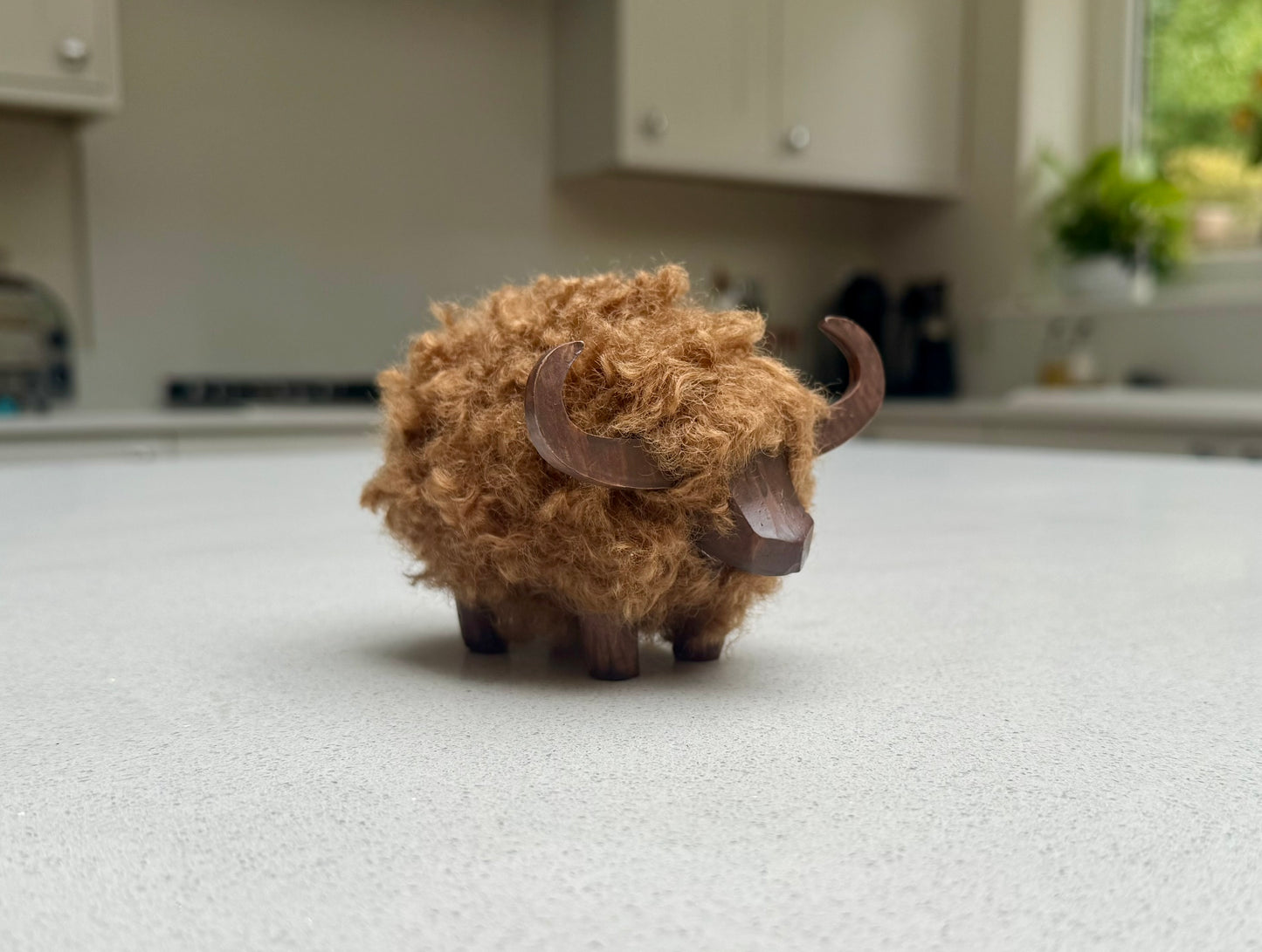 Fluffy Wooden Highland Cow Ornament – 11cm