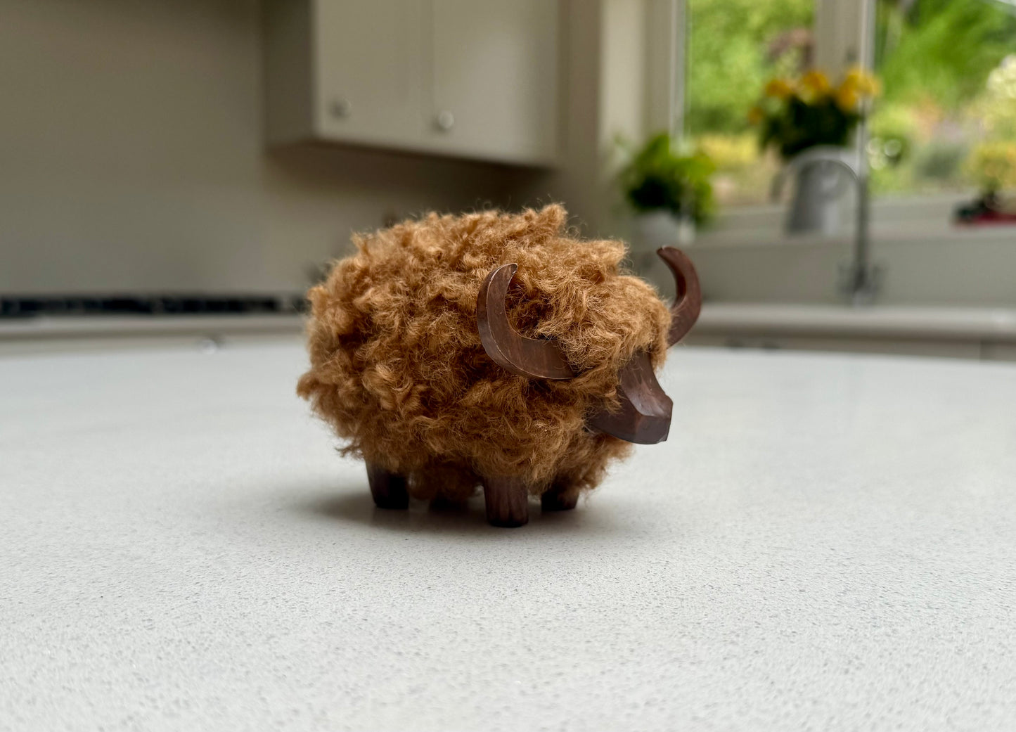 Fluffy Wooden Highland Cow Ornament – 11cm