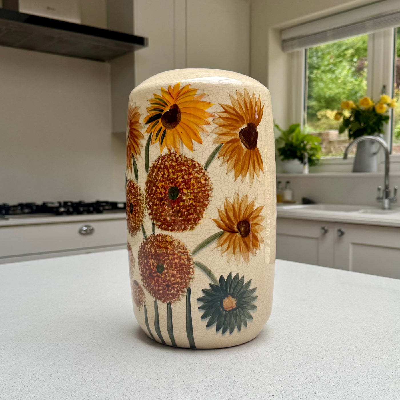 Sunvale Sunflower Crackle Glaze Ceramic Vase – 30.5cm