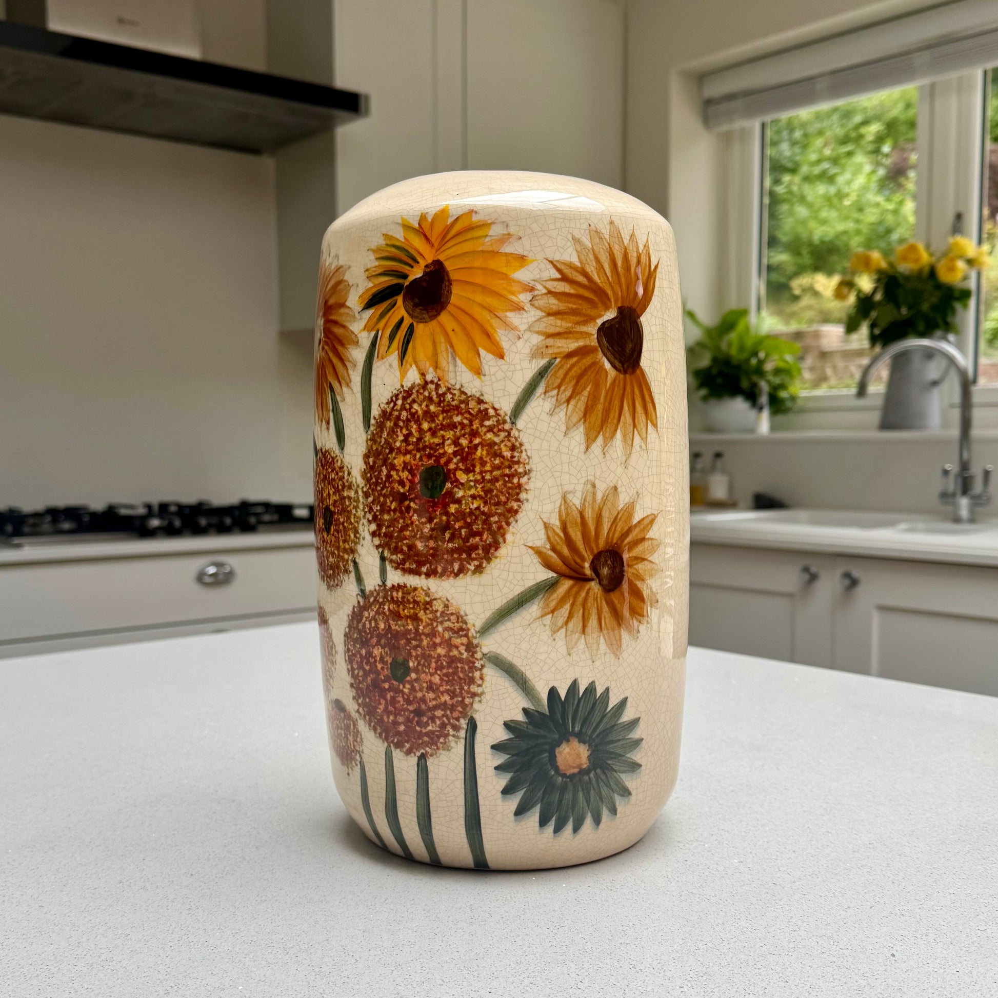 Sunvale Sunflower Crackle Glaze Ceramic Vase – 30.5cm