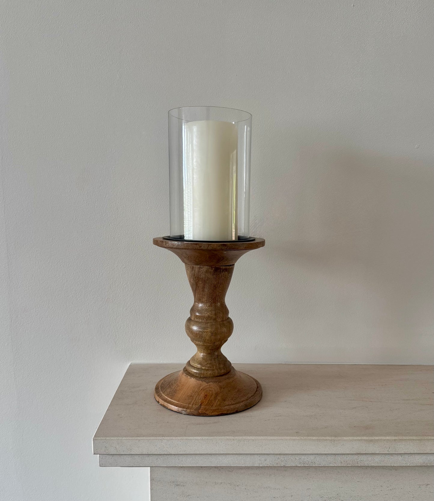 Alderley Wood & Glass Hurricane Candle Holder – 35cm