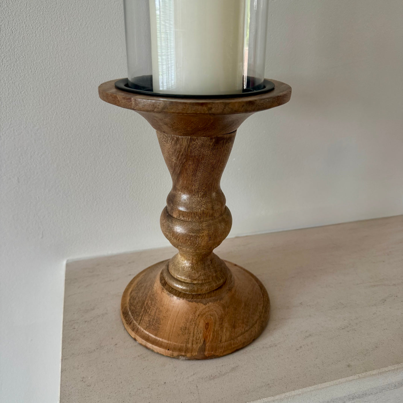 Alderley 35cm wooden pillar candle holder for country interiors