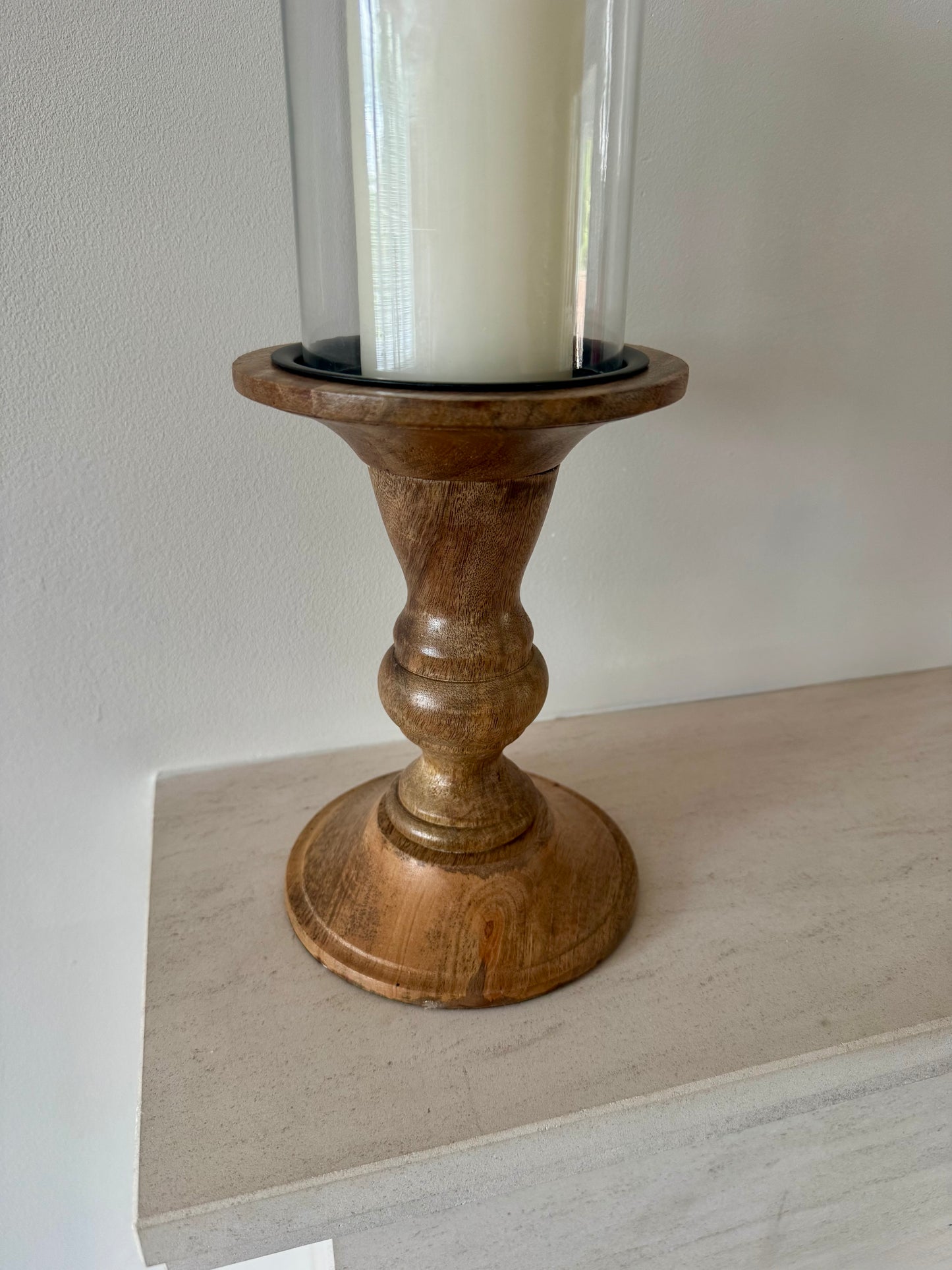 Alderley Wood & Glass Hurricane Candle Holder – 35cm