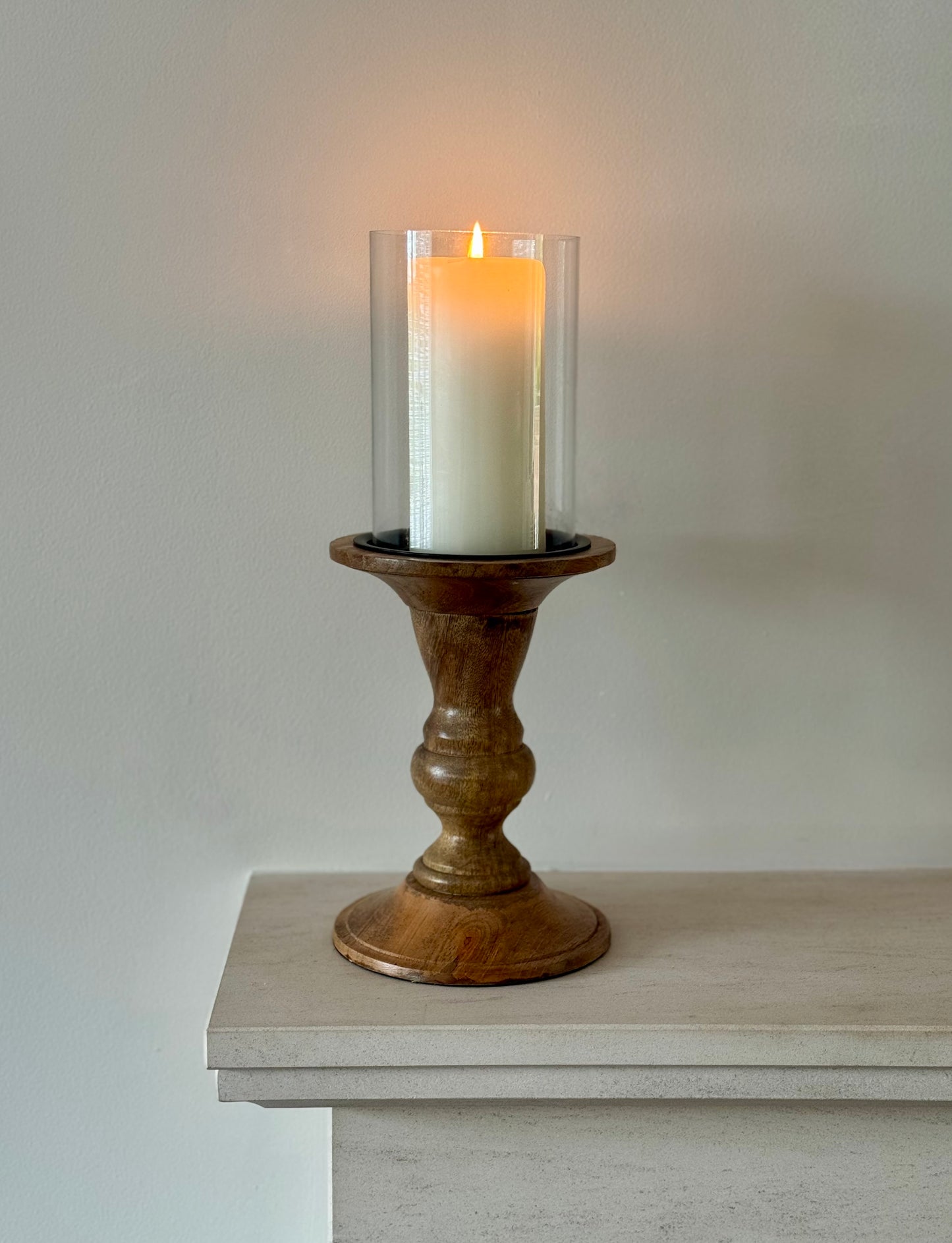 Alderley Wood & Glass Hurricane Candle Holder – 35cm