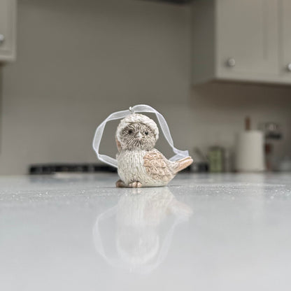 Mini Festive Robin Christmas Bauble in Beige - 5cm