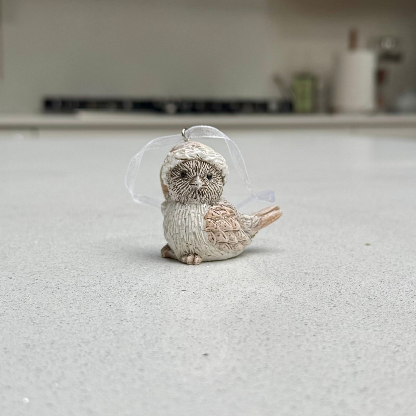 Mini Festive Robin Christmas Bauble in Beige - 5cm
