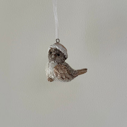 Mini Festive Robin Christmas Bauble in Beige - 5cm