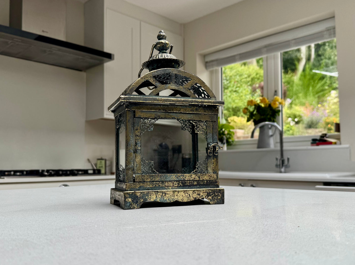 Rothbury Antique Gold Glass & Metal Candle Lantern – 30cm