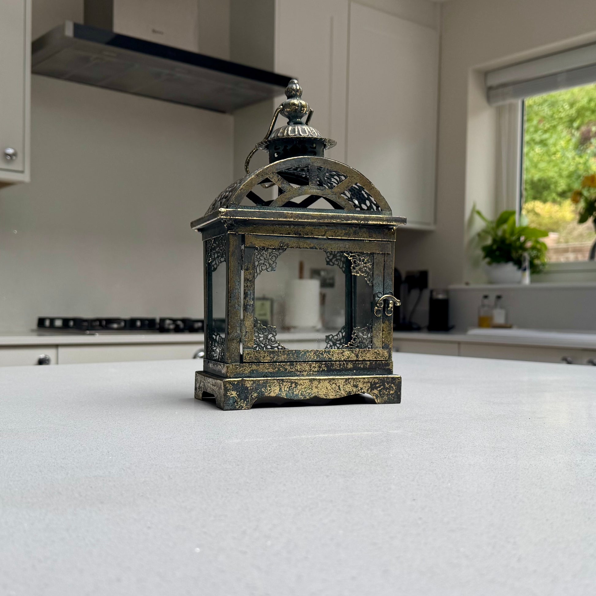 Ornate Rothbury lantern with clear glass panels