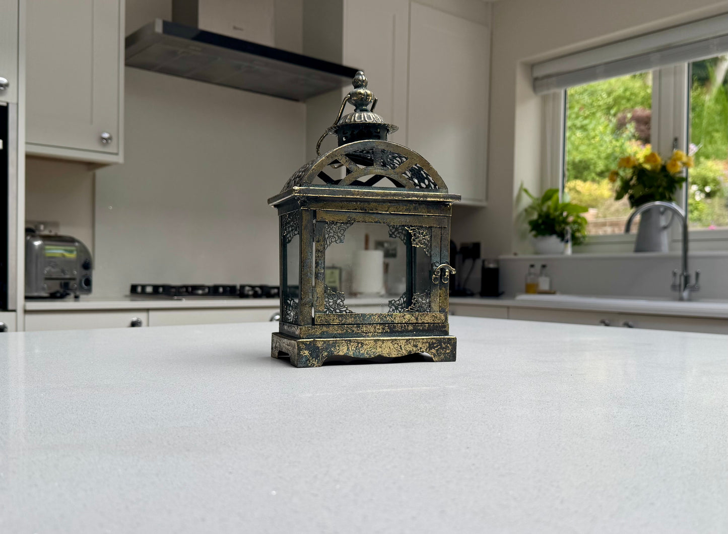 Rothbury Antique Gold Glass & Metal Candle Lantern – 30cm