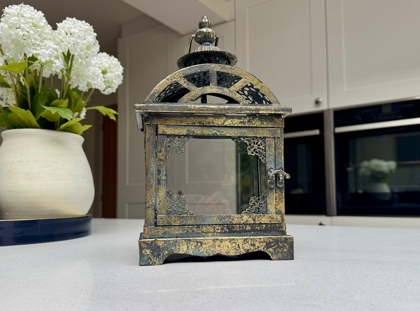 Rothbury Antique Gold Glass & Metal Candle Lantern – 30cm