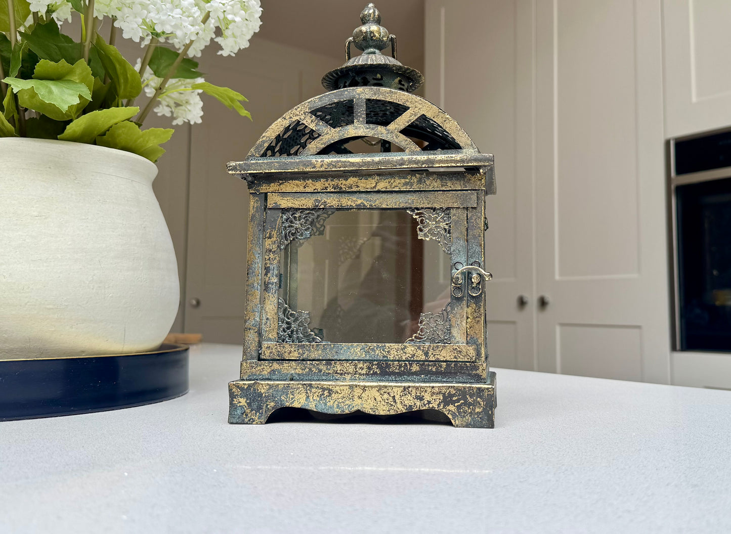 Rothbury Antique Gold Glass & Metal Candle Lantern – 30cm