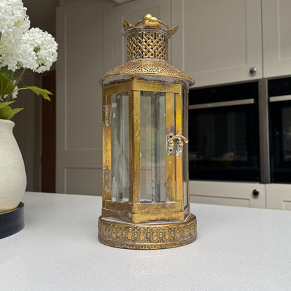 Alnwick Ornate Antique Gold Glass & Metal Candle Lantern – 40cm