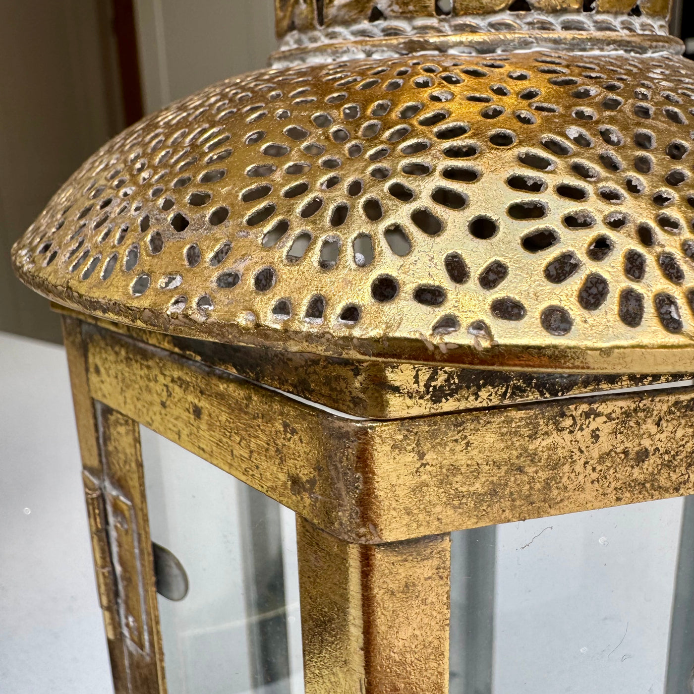 Alnwick Ornate Antique Gold Glass & Metal Candle Lantern – 40cm