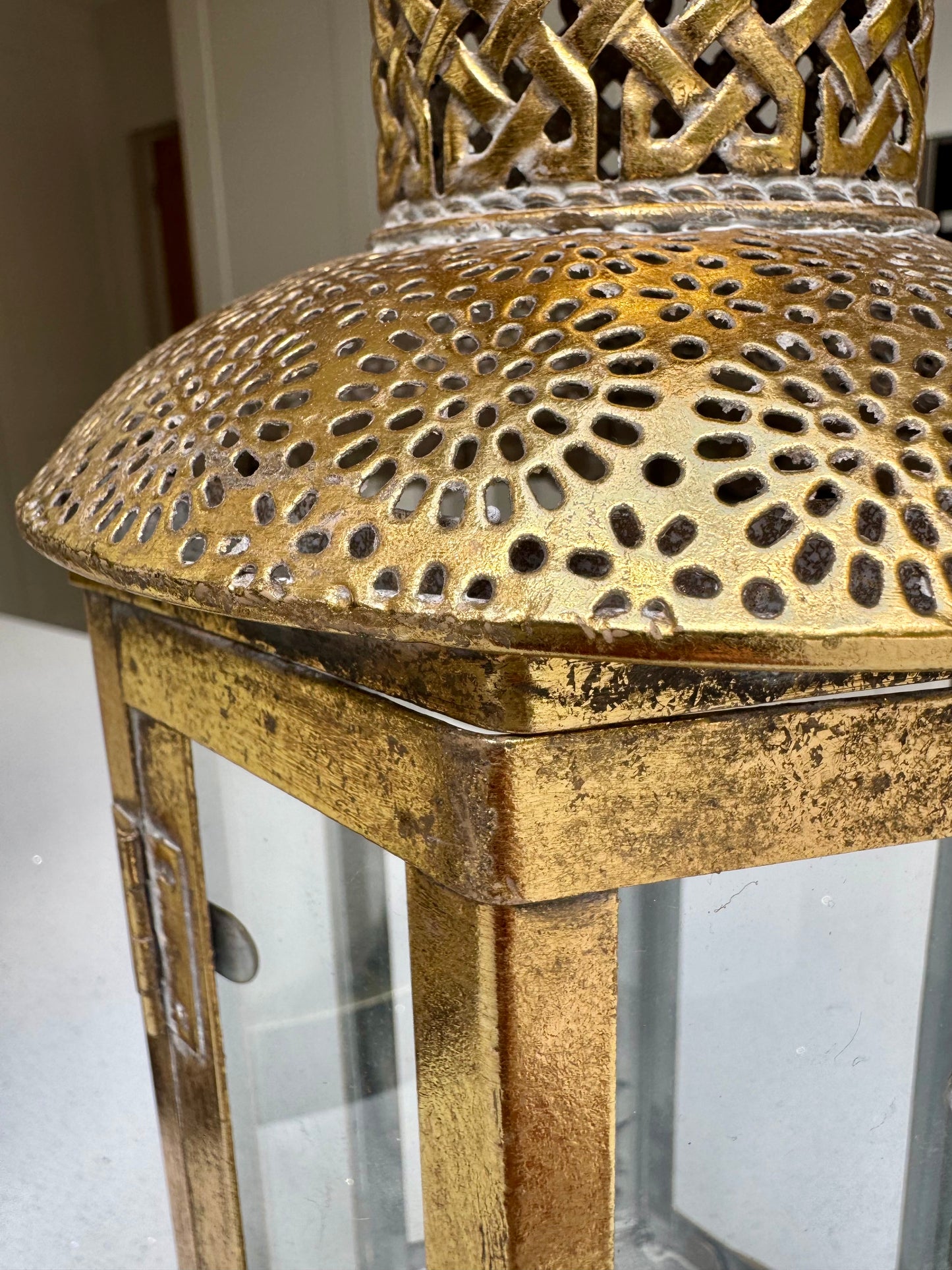 Alnwick Ornate Antique Gold Glass & Metal Candle Lantern – 40cm
