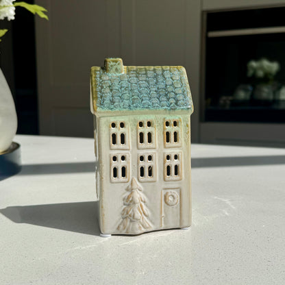 Ceramic Light-Up Christmas Houses with Green Roof