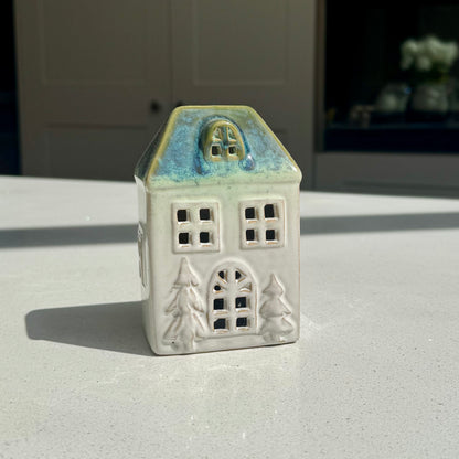 Ceramic Light-Up Christmas Houses with Green Roof
