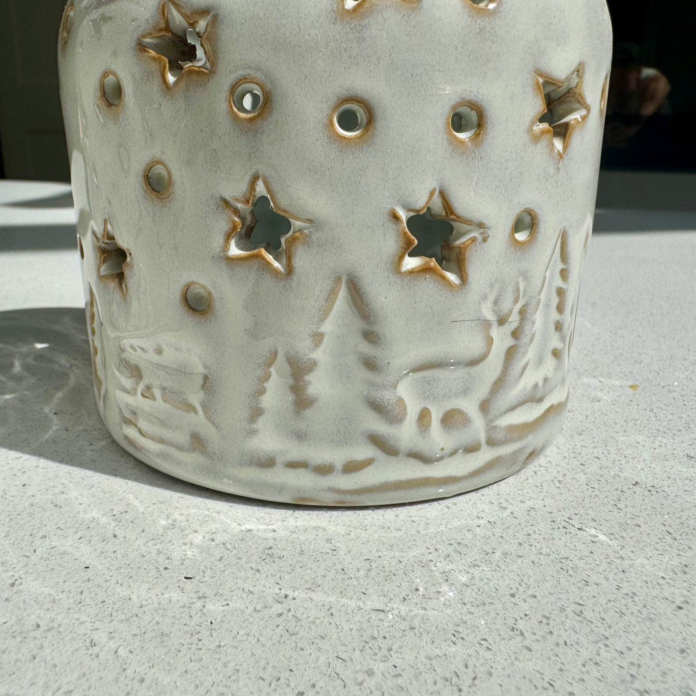White Ceramic Winter Forest Star Lantern in Various Sizes