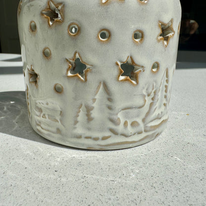 White Ceramic Winter Forest Star Lantern in Various Sizes