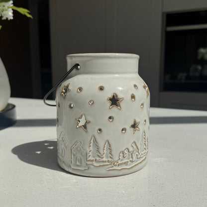 White Ceramic Winter Forest Star Lantern in Various Sizes