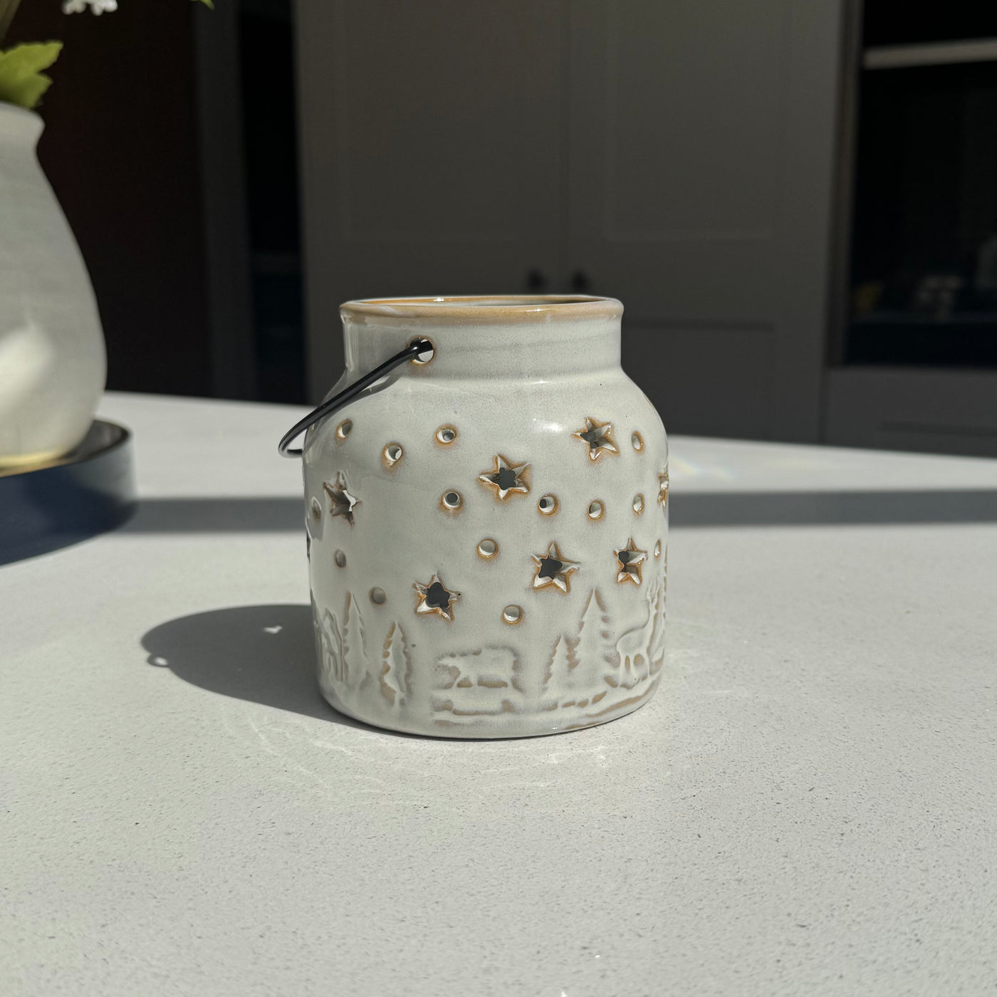 White Ceramic Winter Forest Star Lantern in Various Sizes