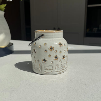 White Ceramic Winter Forest Star Lantern in Various Sizes