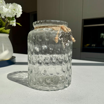 Textured Glass Vase with Rustic Silver Leaf Charm