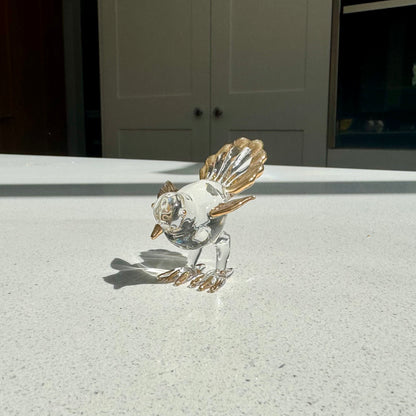 Miniature Clear Glass Bird Figurine with Gold Detailing