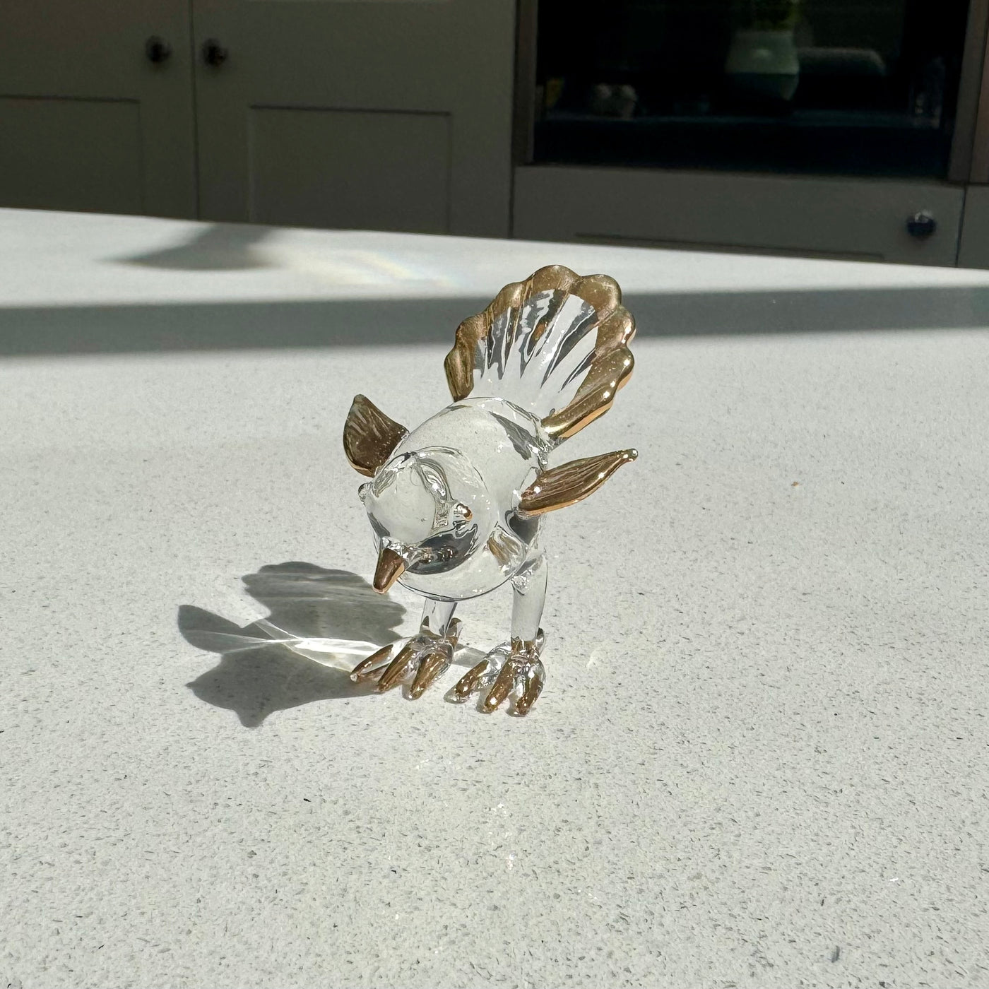 Miniature Clear Glass Bird Figurine with Gold Detailing