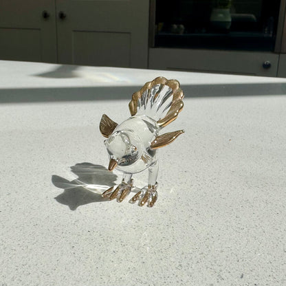 Miniature Clear Glass Bird Figurine with Gold Detailing