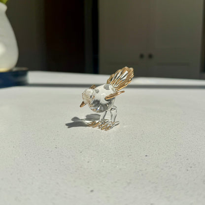 Miniature Clear Glass Bird Figurine with Gold Detailing