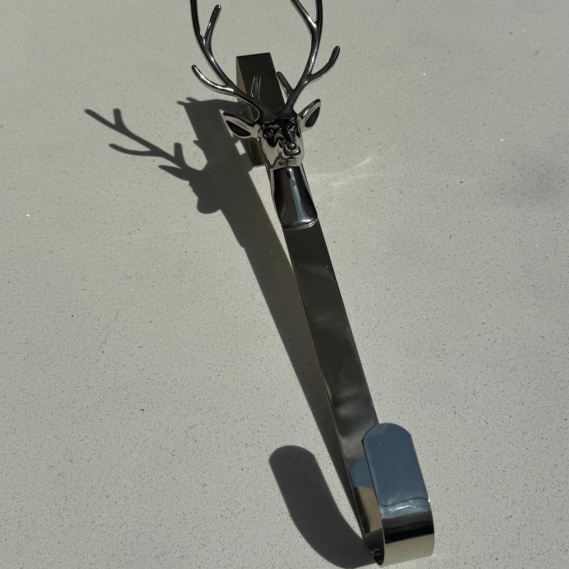 Silver Metal Stag Wreath Door Hanger in Silver