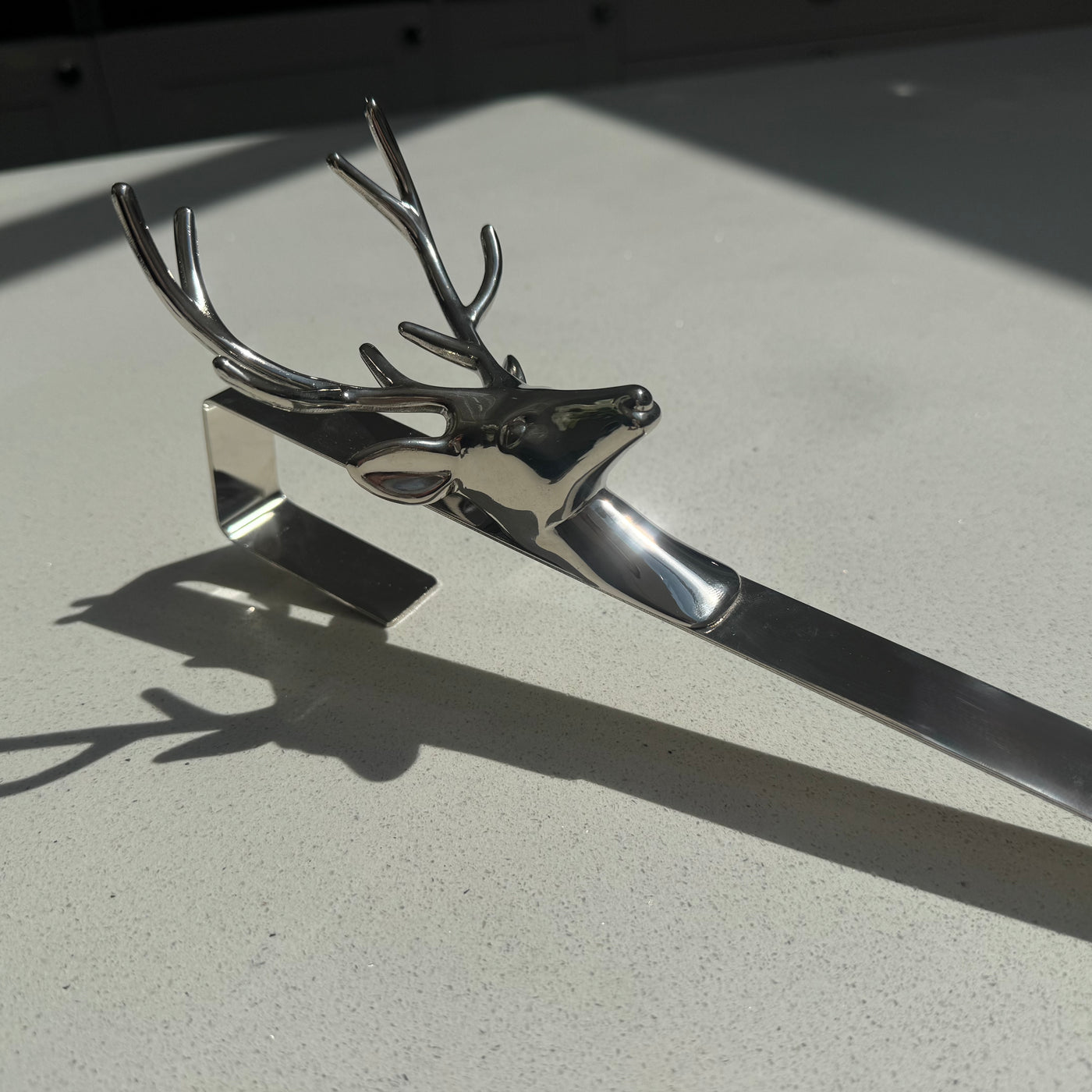Silver Metal Stag Wreath Door Hanger in Silver