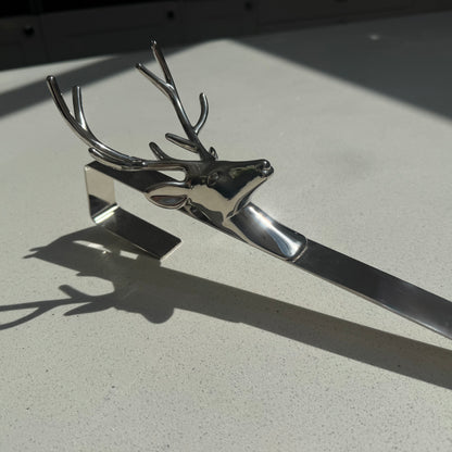Silver Metal Stag Wreath Door Hanger in Silver