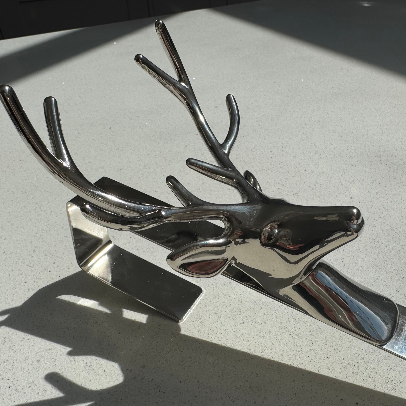 Silver Metal Stag Wreath Door Hanger in Silver