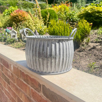 Zinc Ribbed Metal Planter with Handles 32cm