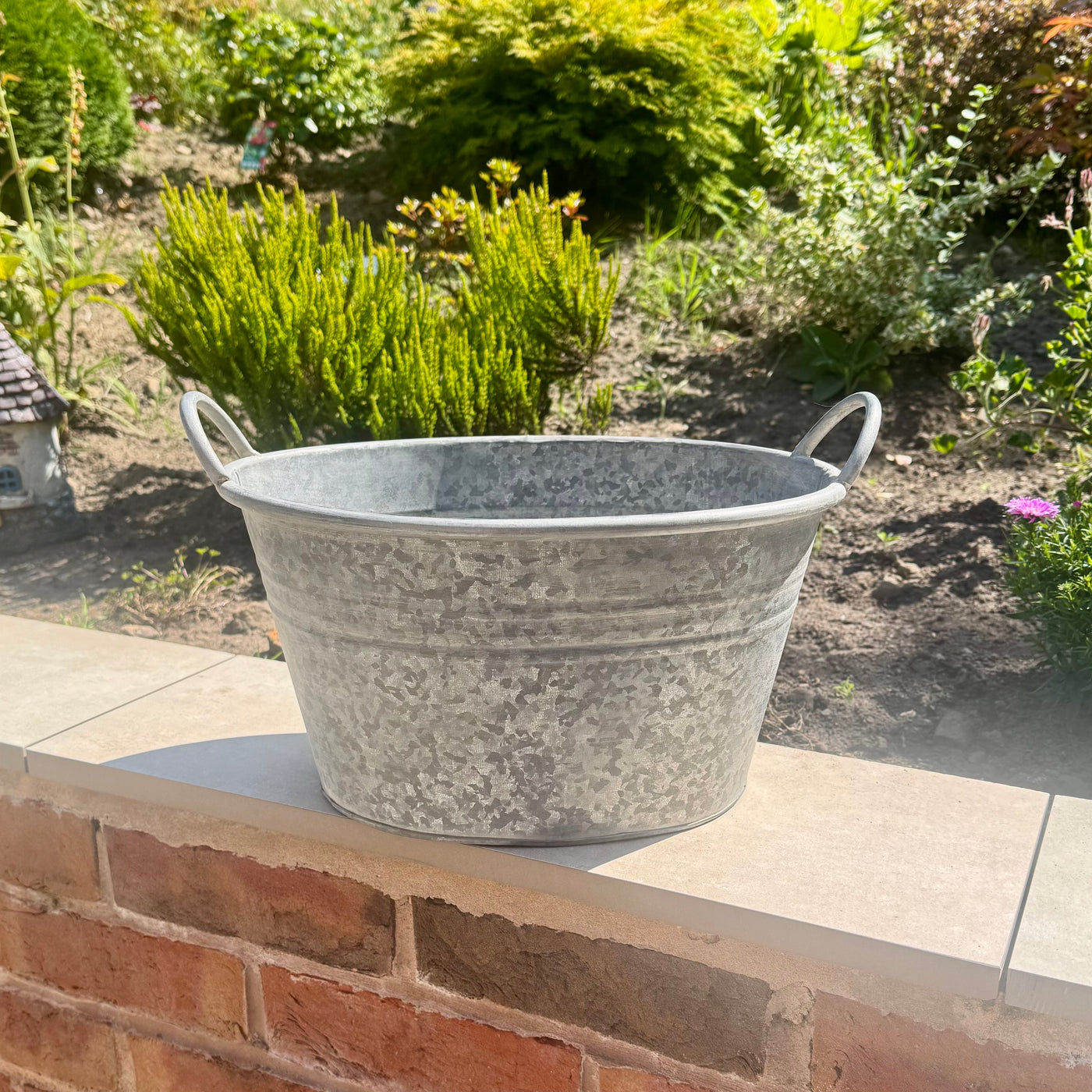 Upcycled Zinc Metal Planter with Handles 39cm
