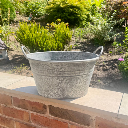 Upcycled Zinc Metal Planter with Handles 39cm