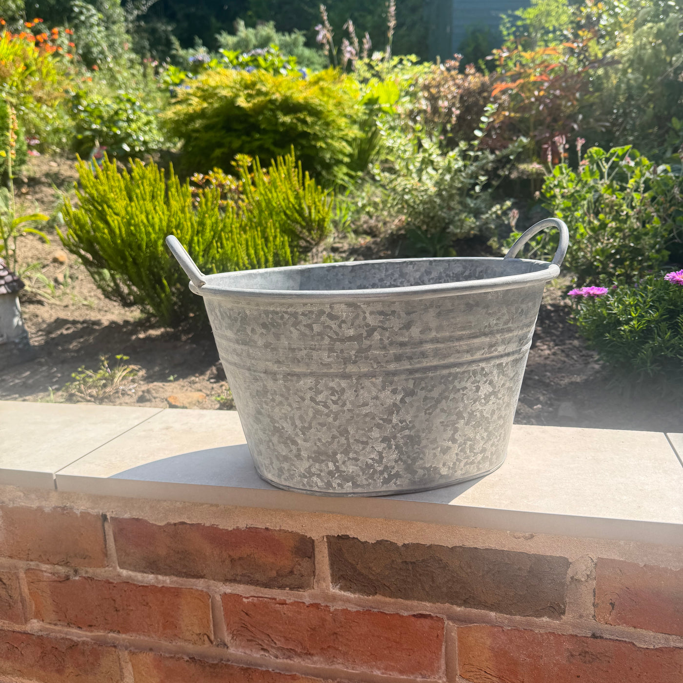 Upcycled Zinc Metal Planter with Handles 39cm