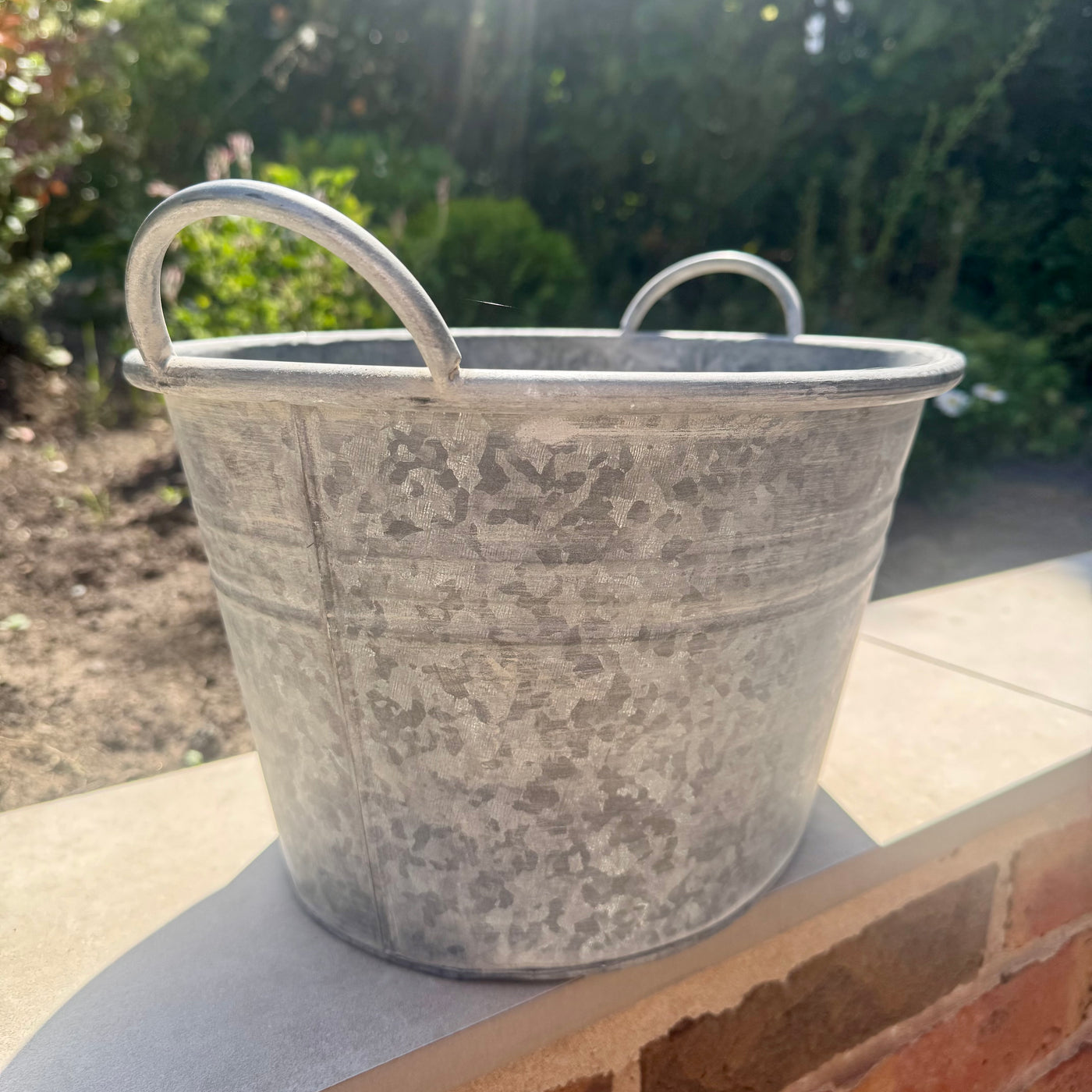 Upcycled Zinc Metal Planter with Handles 39cm