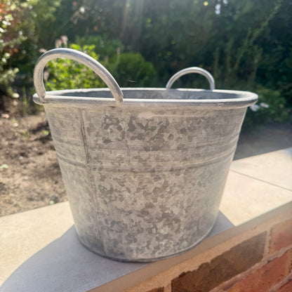 Upcycled Zinc Metal Planter with Handles 39cm